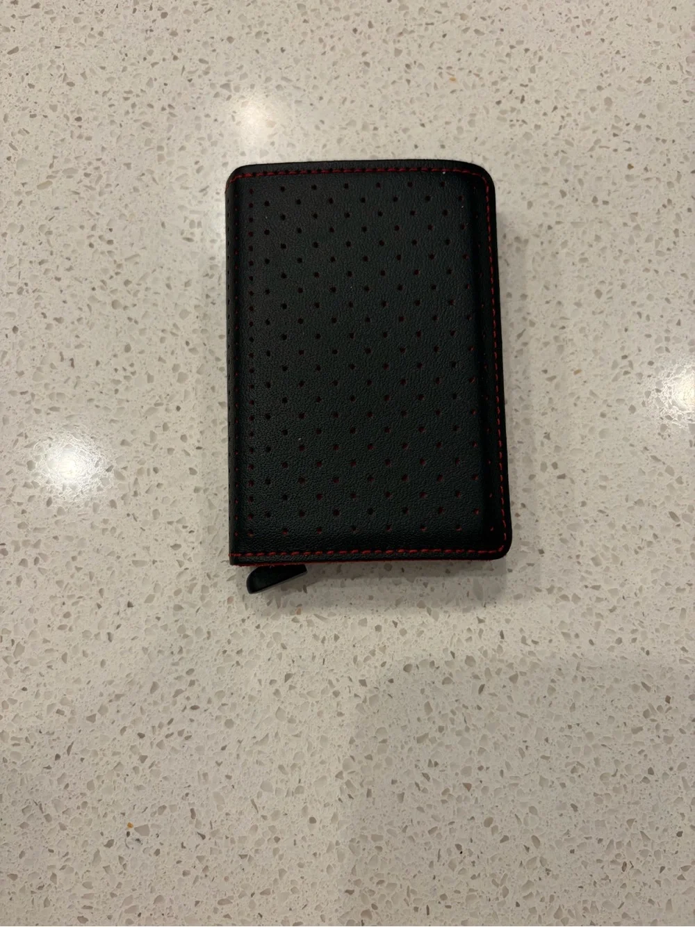 Secrid Black Perforated Leather Card Wallet with Red Stitching